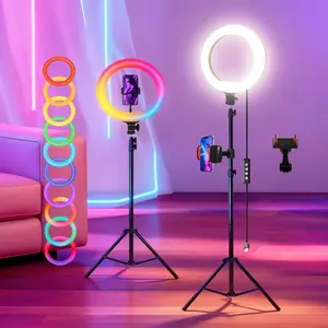 12 Inch LED Ring Light with 63 Inch Tripod Stand and 2 Phone Mounts, Adjustable Brightness and RGB Color Modes Selfie Light for Makeup, Video Recording, Live Streaming, TikTok, YouTube, Vlogging, Perfect Gift for Content Creators and Streamers