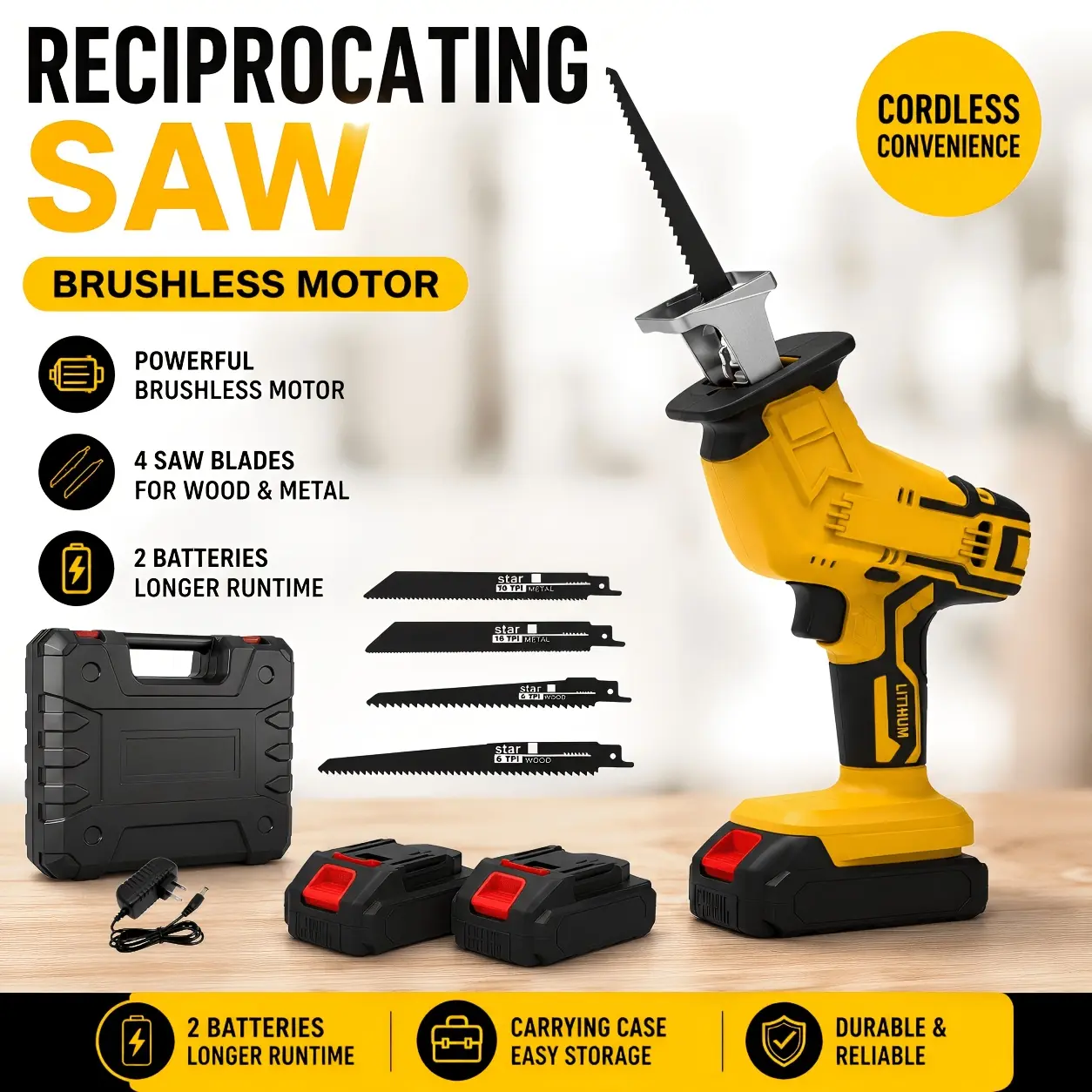 21V Handheld Cordless Reciprocating Saw, Rechargeable Battery And Fast Charger, Brushless Motor Provides Strong Torque, Safety Lock Prevents Accidental Start, Can Quickly Replace Blades, Cutting Wood, The Best Tool Gift.Father's Day Gift