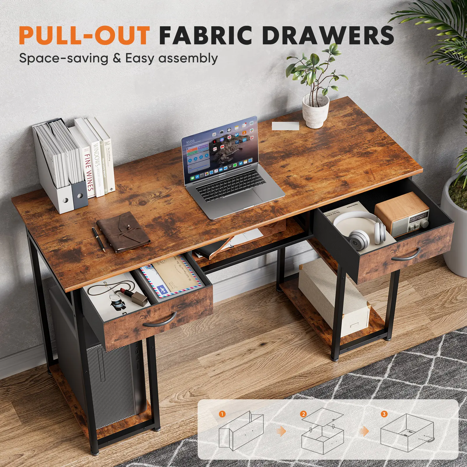 【Deal】Sweet Furniture Computer Desk 48 Inch with Drawers, Metal Frame, Adjustable Feet, Modern Style, High-Quality Build, 250LBS Weight Capacity