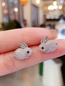 1 Pair Cute Cubic Zirconia Rabbit Stud Earrings For Women For Party Jewelry Valentine's Day Gift High Quality Earrings