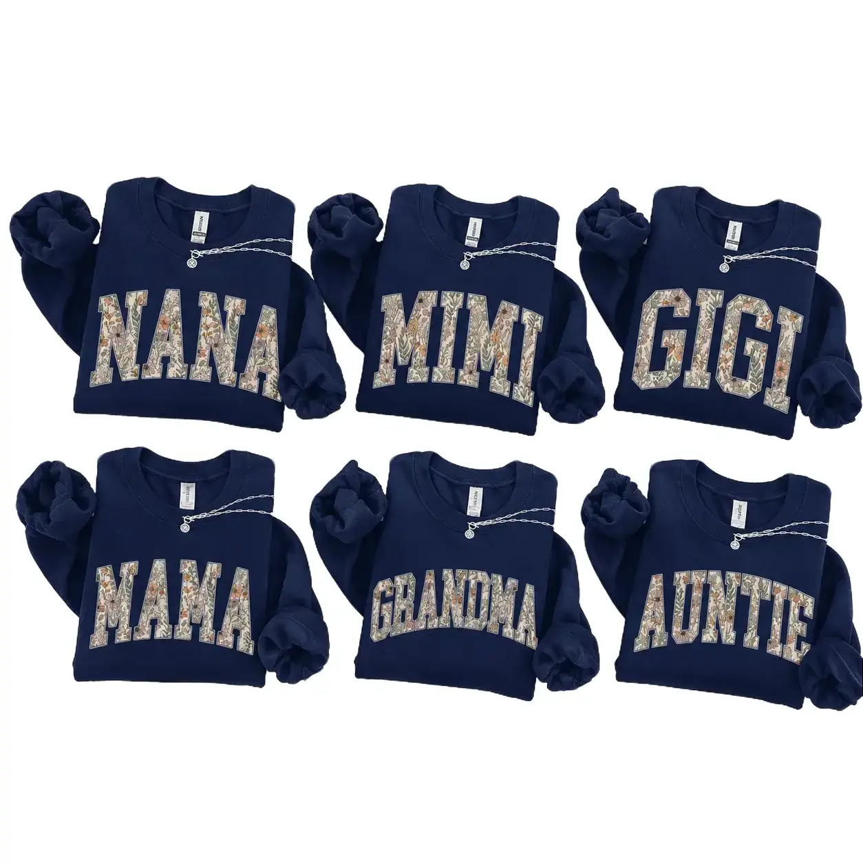 Mimi  Nana Gigi Grandma Mama  Auntie Floral Sweatshirt, Vintage Botanical Family Matching Crewneck, Mother’s Day Gift for Mom Grandma Nana Mimi Gigi Auntie, Floral Letter Graphic Pullover -DarkFlex