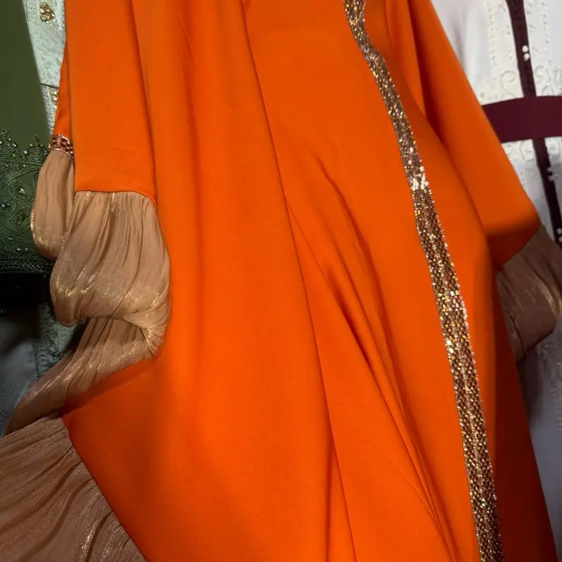 Dubai Crystal Abaya -olive green Color with Detailed Trim and Fringe Design