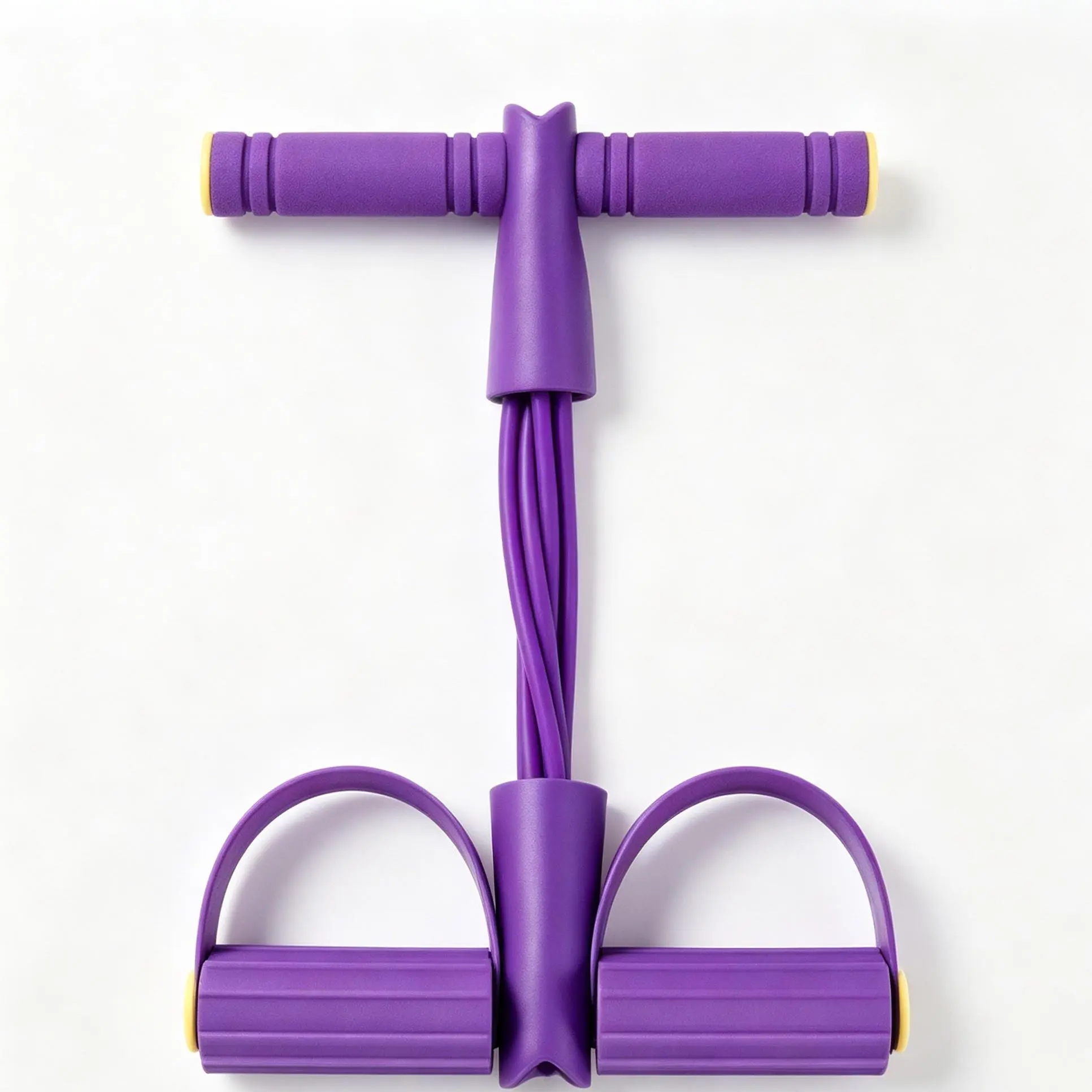 Purple Foot Pedal Resistance Band - 4-Tube Elastic Pull Rope for Home Workouts, Abs & Legs Training