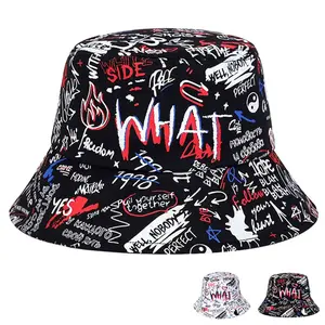 Unisex Letter Graffiti Print Bucket Hat Outdoor Sport Sunscreen Leisure Hat Spring Autumn Travel Tourism Beach Vacation