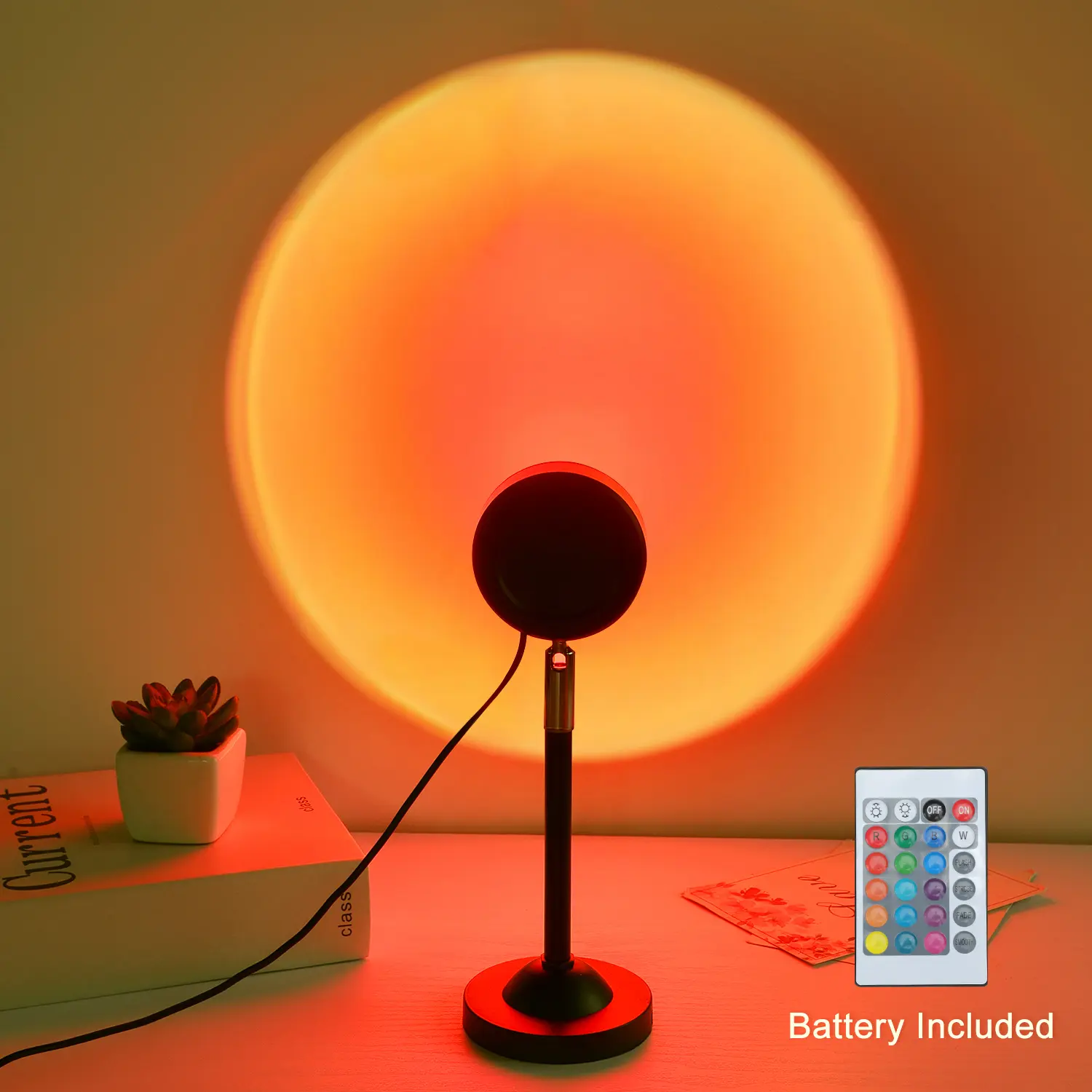 Contemporary RGB LED Sunset Lamp Projector - 180° Adjustable, Extendable, Remote-Controlled, USB-Port, Bonfire Effect, Color Changing, Accent Lighting, Wall Washing for Photo Shoots & Indoor Decor Gifts