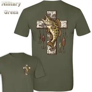 Fishing Cross Bass T-Shirt - Graphic Of Bass Fish On Rustic Cross With Hanging Lures , Great For Christian Fishermen , Lightweight And Soft Cotton Tee , Perfect For Summer , Faith Based Gift Idea Classic