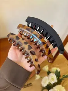 Women's Banana Hair Clips Set, Large Capacity Back Comb Design, High Ponytail Suitable, Vintage Leopard Print, Casual Style Accessories