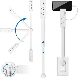 EZ Outlet Electrical Outlet Extender with USB-A USB-C & 2 AC Outlets Extendable 22-34" Rotatable 180° for Couches Desks Nightstands ETL Certified with Velcro Strips