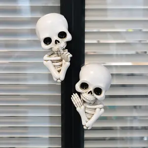 2pcs 5.2inch Unique Spooky Skull Door Decorations Set, Halloween Party Elements, Suitable for Doors Windows Fences Outdoor Wall Decoration Resin Statues