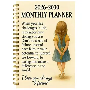 2026-2030 Monthly Plan Sheet/Calendar, Spiral Bound Planner - a 5-year monthly plan sheet, "Positive Energy" theme cover design journal, annual calendar planning, monthly labels, 5.5 inches x 8.3 inches, 71 thick pages