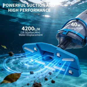 GARVEE Cordless Rechargeable Pool Vacuum Cleaner with Telescopic Pole, 30W Motor, 18.5 GPM Suction, 14000 rad/min, 60 Min Runtime, 1.3L Dust Box, 120-Mesh Filter for Above Ground & Inground Pools