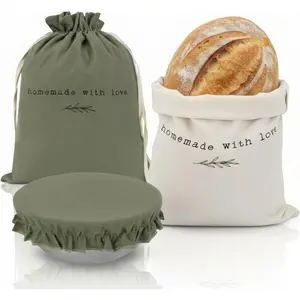 Beautiful Linen Bread Bag Set and Proofing Cover For Homemade Sourdough Bread - Keeps Your Loaf  for Days -  and Easy to Clean Storage Bag, The  Baking Accessories