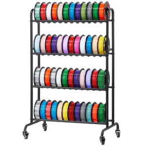 summervibes VEVOR 3D Printer Filament Storage Rack Organiser, 3-Tier Heavy-Duty Rolling Shelf with Wheels, Spool Holders for 3D Printing Station, Workshop (Shelf Only)