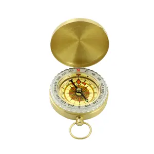 Pure Copper Compass G50 Pocket Watch Golden Flip Cover Smooth Glow-in-the-Dark Compass Magnetic Needle for Outdoor Camping