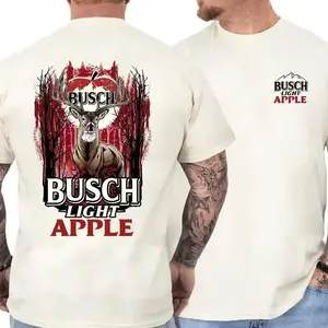 Buschhh Light Apple Hunting T-Shirt – Official Beer Merchandise for Hunters and Outdoorsmen, White Cotton Tee with Chest Logo, Large Deer and Apple Graphic on the Back - AK