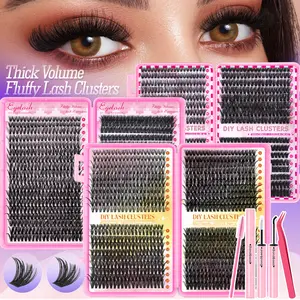 800pcs D Curl Eyelash Clusters Kit with Glue & Tweezer,  Waterproof & Reusable Natural & Volume 9-16mm Mixed Style DIY False Lashes Extensions Set - Ultra-Thin Transparent Band Volume Lashes