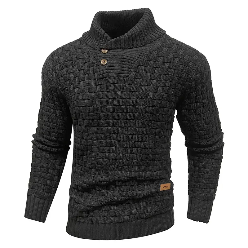 Zaitun Men's Regular Textured Patched Detail Shawl Collar Knitted Sweater - Casual Long Sleeve Menswear Knit Top, Plain Tops for Fall & Winter Daily Wear, Ideal Christmas Fathersday Gift