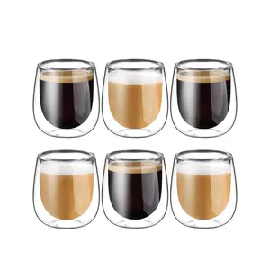 Glasstaste Italian Espresso Cup Set (4/6 Pieces), Dual-Layer Glass Coffee Cups, Drinkware, Transparent Insulated Thermal Espresso Cups, High Borosilicate Glass Material