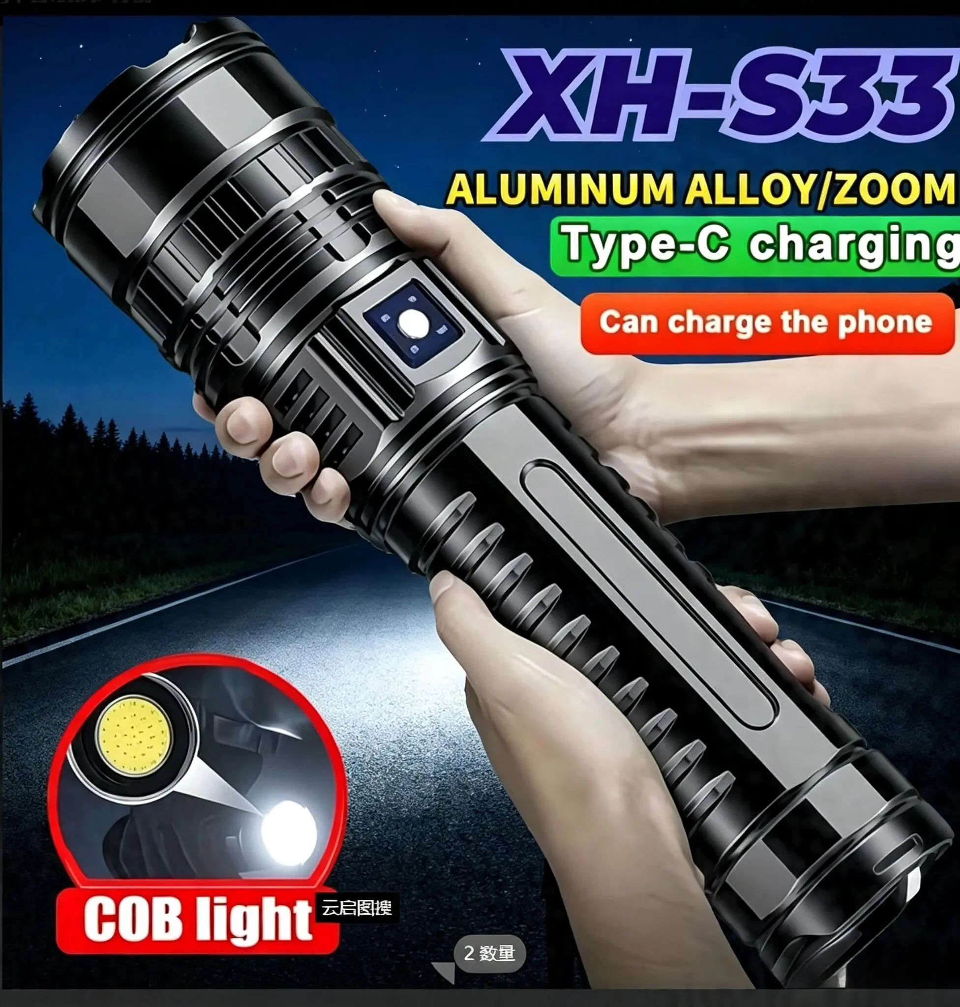 Compact LED Handheld Torch - Single Unit, Super Bright, Adjustable Zoom, 5 Modes, USB-C Rechargeable, Non-Waterproof Aluminum Alloy Body, Included Lithium Polymer Battery, for Camping Users, Emergency Use