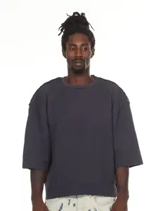 Blue Waffle Knit Boxy Tee - Comfortable & Versatile Casual Wear with Distinctive Texture