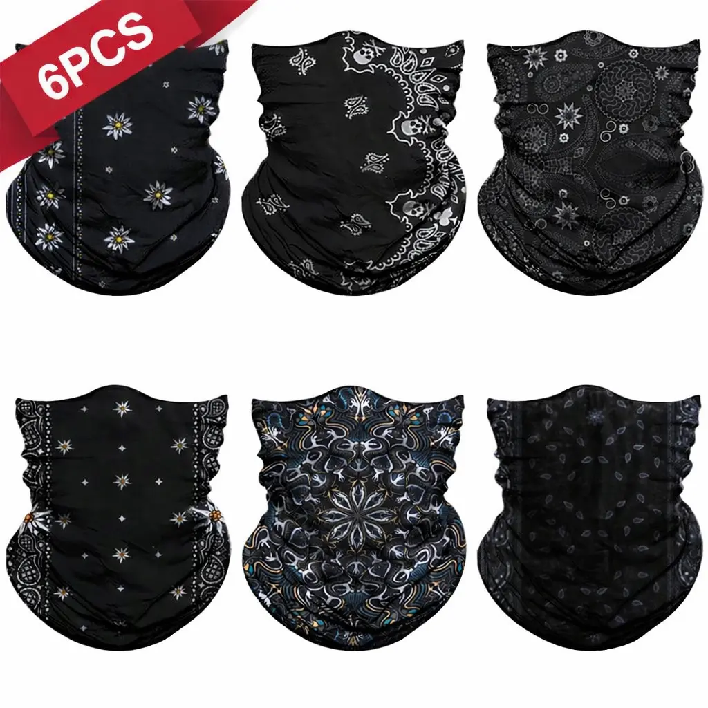 6-Pack Unisex Paisley Print Ice Silk Seamless Neck Gaiters – Ice-Cool Breathable UV Protection Face Mask Set for Cycling, Fishing, Climbing & Outdoor Sports