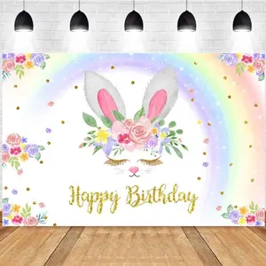 Photography Background Rainbow Flower Bunny Ears Happy Birthday Party Photo Studio Backdrop