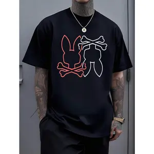 Red And White Bunny Skull With Crossed Bones Representing A Playful Yet Edgy Vibe Casual T Shirt For Adding A Unique Touch To Your Wardrobe