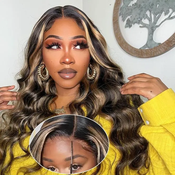WOWANGEL 1B27 Highlight Wig Body Wave Human Hair Wig Pre Plucked 13x6 Skinlike Real HD Lace Front Wig 250% Density Vacation Hair Summer Vibe