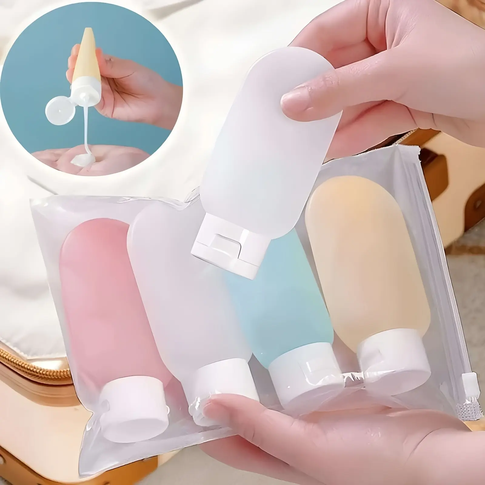 2-Piece Random Color Silicone-Plastic Beauty Storage Bottles & Jars, Leak-Resistant Refillable Odorless Decant Bottle-Shaped Containers for Lotions, Shower Gels, On-The-Go Skincare Use, Random Color Two-Piece Silicone Bottle