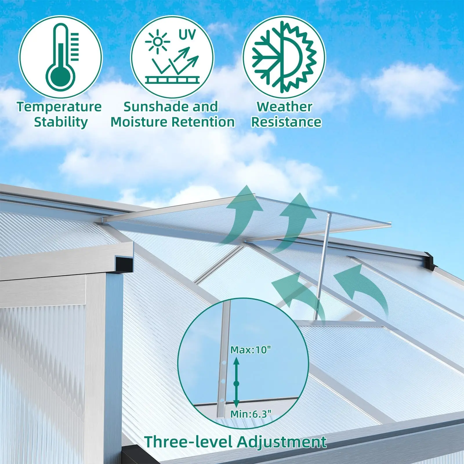 Garvee 6x8x6.5 FT Heavy Duty Polycarbonate Greenhouse Gazebo for Outdoor Gardening with Large Walk-In Design, Sturdy Aluminum Frame, Commercial Sliding Door & Roof Vent, Ideal for Backyard, Patio, Lawn