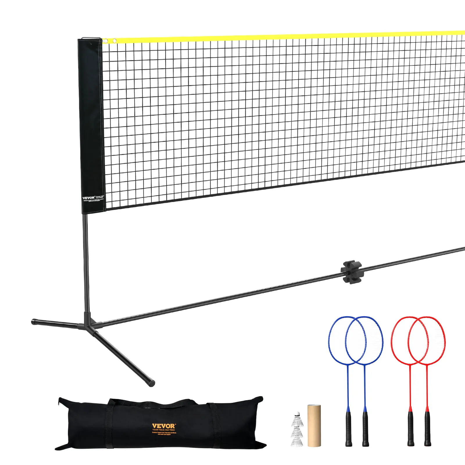 VEVOR 20 ft Badminton Net Set, Portable & Foldable Tear-Resistant Net with Adjustable Height, Includes Badminton Rackets & Shuttlecock for Backyard, Beach, Outdoor Play, Tear-Proof, Unisex
