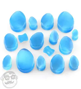 Aqua Cat's Eye Glass Teardrop Plugs