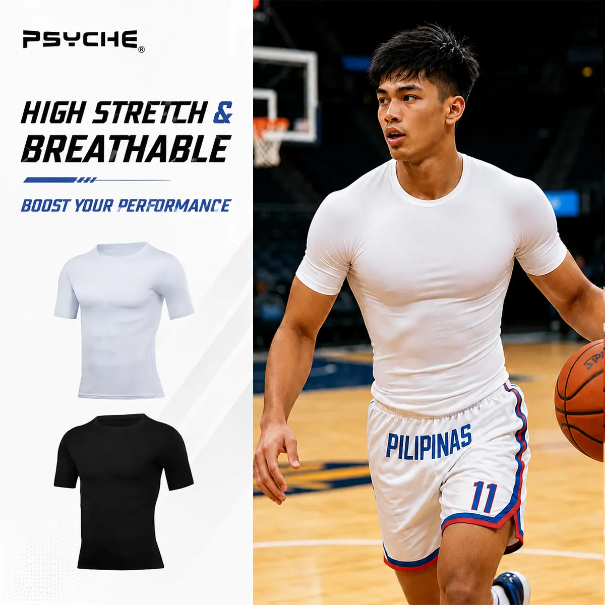 PSYCHE Men’s Compression Shirts Short Sleeve Cool Dry Sports Athletic Workout Base Layer Undershirt Muscle Fit Sports T-Shirt Jersey