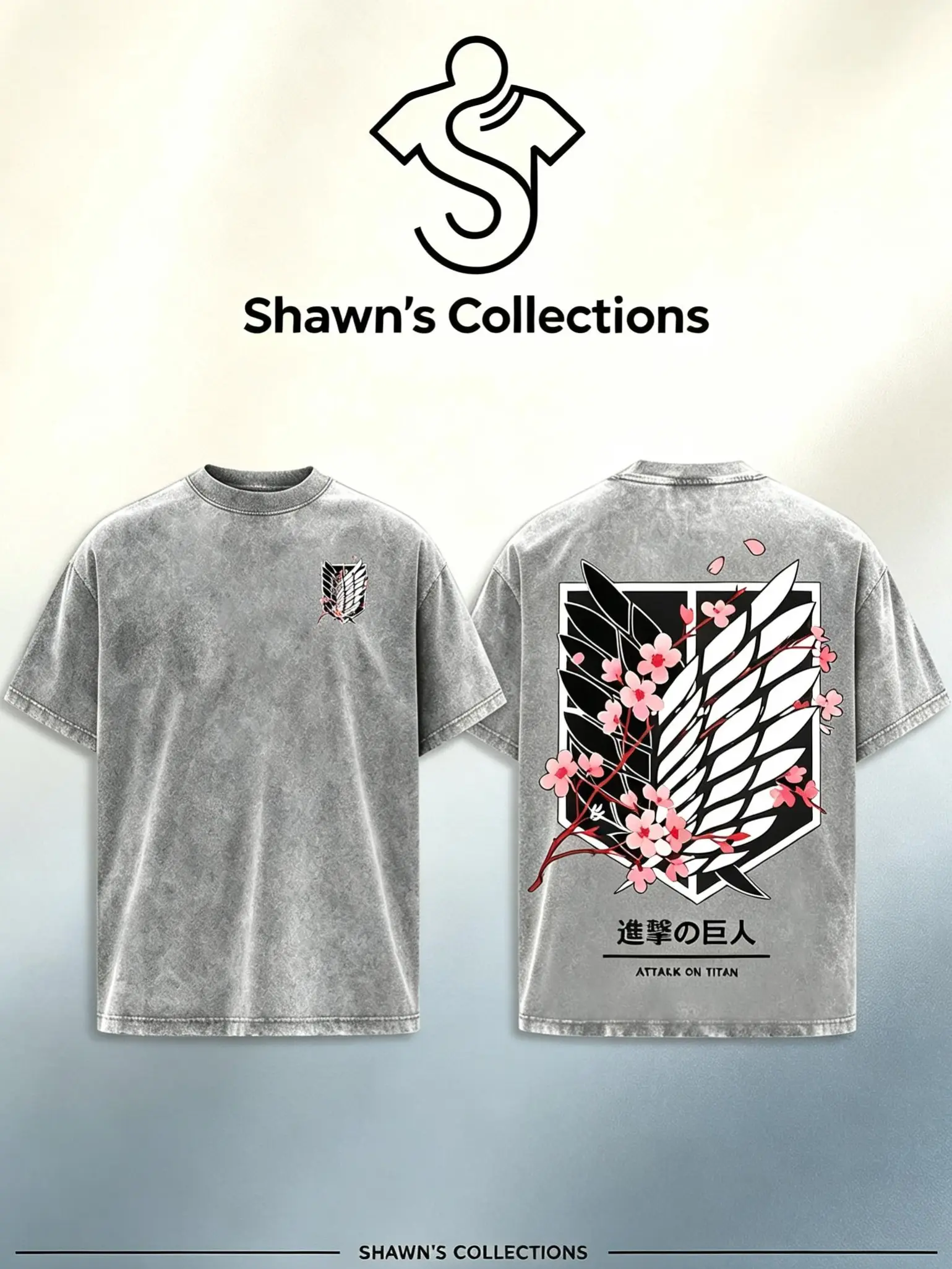 Shawn's Vintage Washed Black Oversized Attack on Titan T-Shirt,Sakura Wings of Freedom Graphic Tee,Front Small Scout Symbol Back AOT Print Short Sleeve,Mens Anime Streetwear Loose Fit Grunge Aesthetic Casual Top,Attack on Titan Fan Cotton Statement Tee