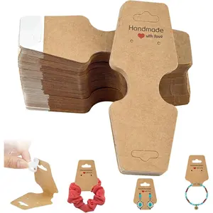 200 Pcs Bracelet Necklace Display Cards, Self Adhesive Jewelry Packaging, Sturdy Hanging Displays for Vendors Selling Chokers, Earrings Hair Accessories, Small Business Holder, 4.75x1.75 Inch (Brown)