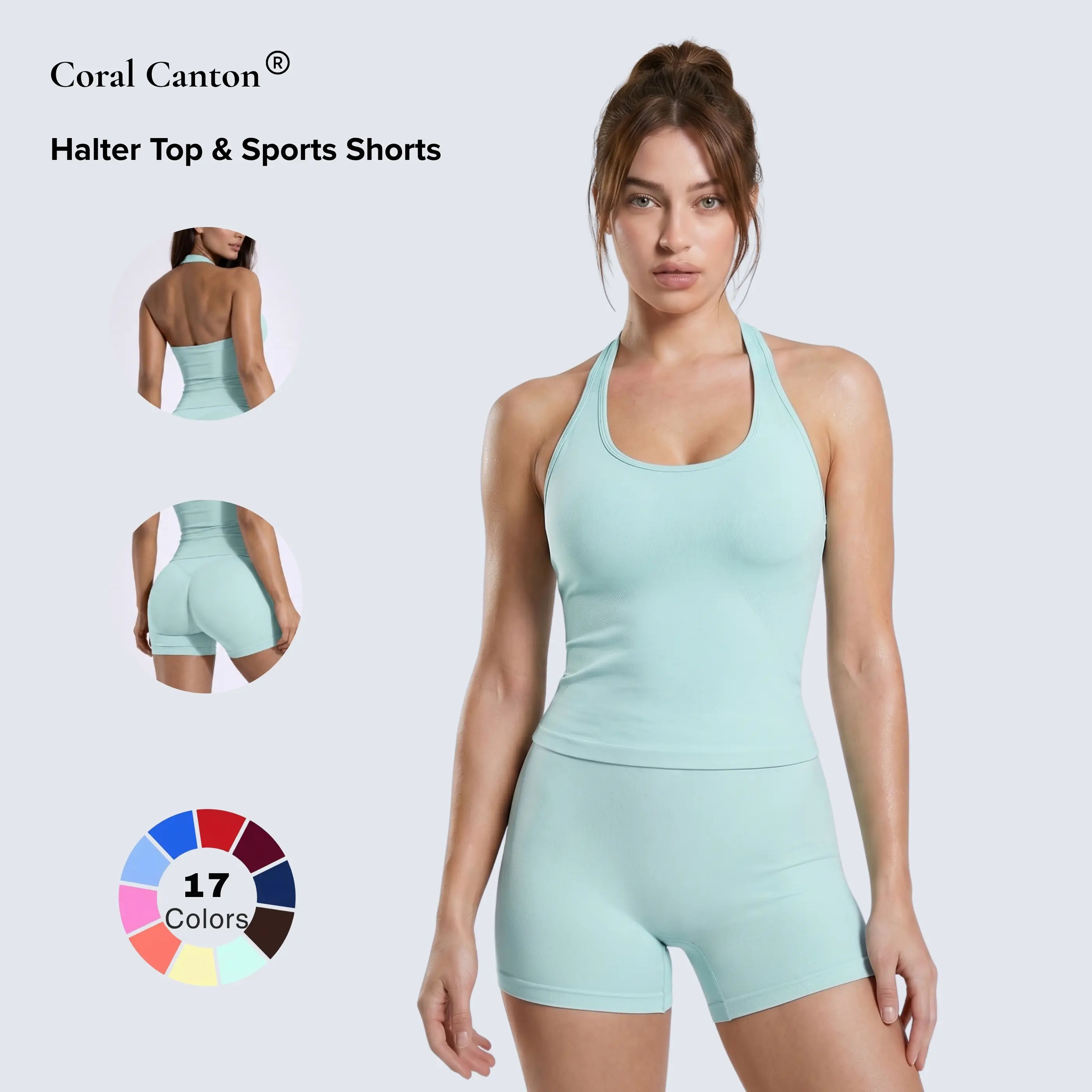 Coral Canton Halter Top & Sports Shorts Set BackToSchool