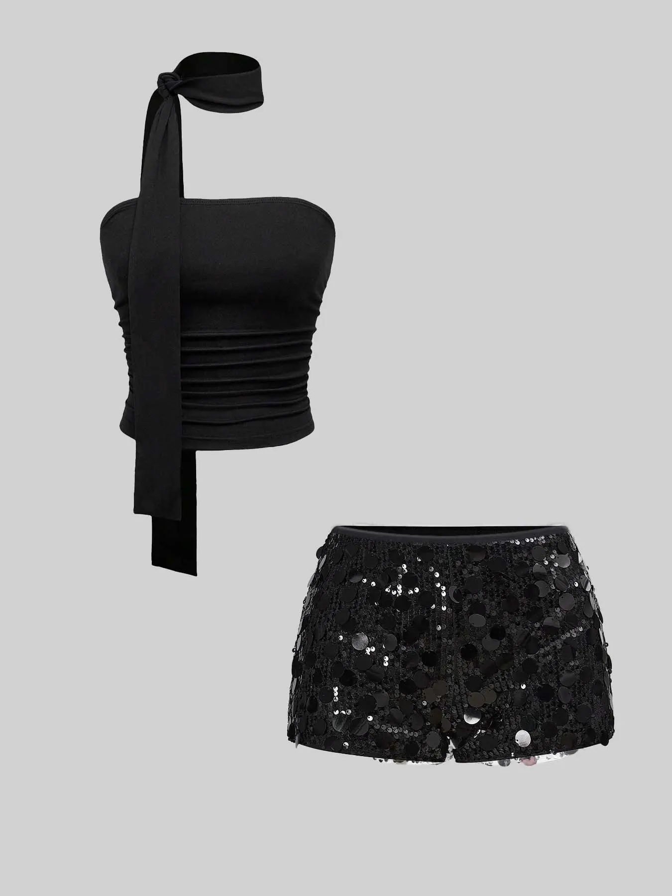Women's Sexy Sleeveless Bodycon Slim Leopard Crop Top and Shiny Sequin Shorts Set, Fashion Y2K Street Style, Perfect for Parties, Christmas, Music Festivals, Holiday Celebrations, Two Piece Sets, Summer Outfit Set, Short Sets