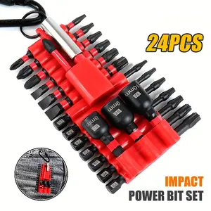 24pcs Magnetic Batch Head Impact Electric Screwdriver Bit Set | 3 Types S2 Head Bit, Anti-slip Waterproof, Hex Shank, Metal Material