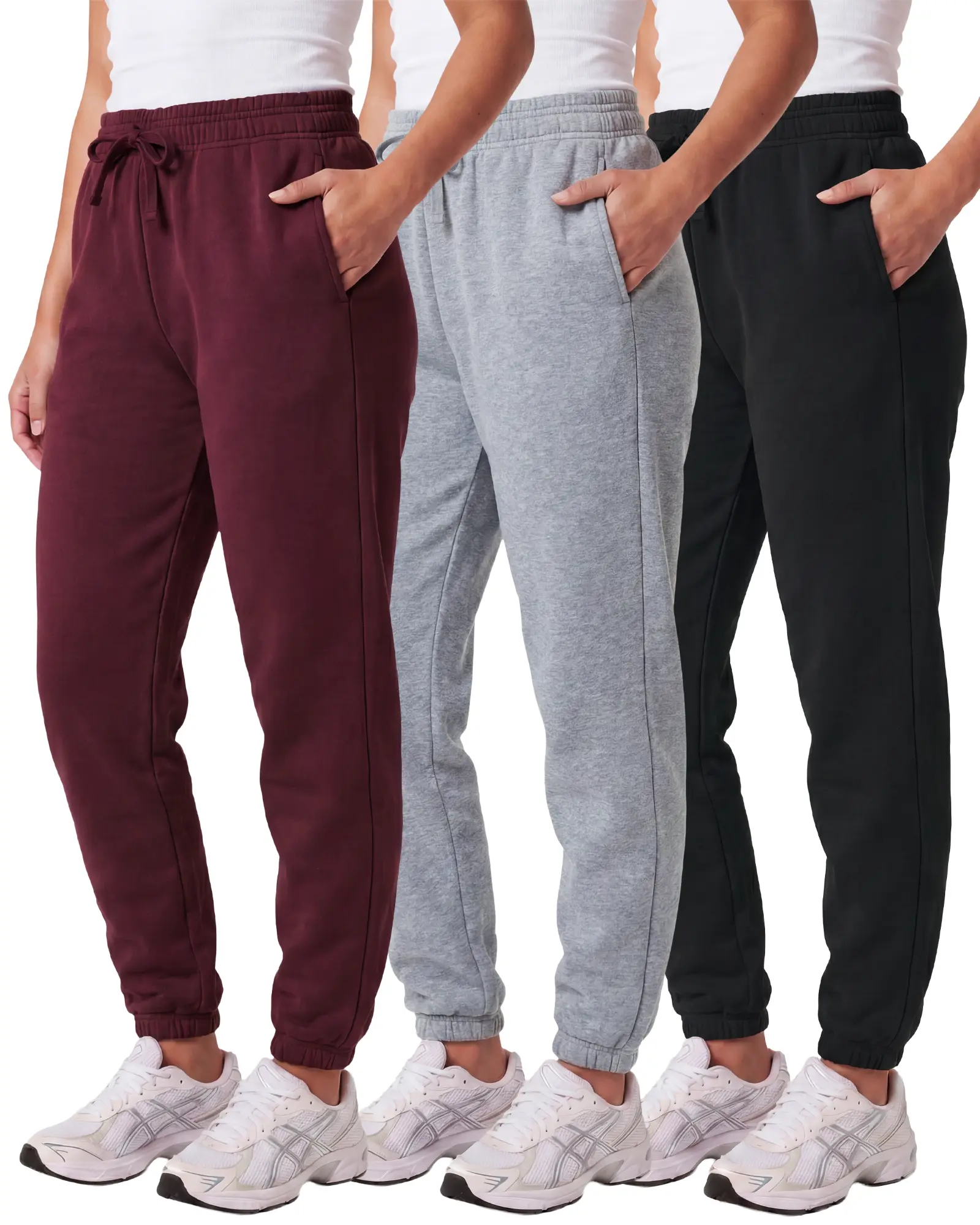 Real Essentials 3 Pack: Women's Fleece Jogger Sweatpants (Available in Plus Size)