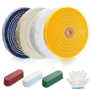 8Pcs 6 Inch Polishing Buffing Wheel Kit for Bench Grinder,1/2" Arbor Hole Buffing Wheels with 3 Polishing Compound and Gloves for Metal,Stainless Steel,Jewelry,Wood,Glass,Ceramic and Other Surfaces