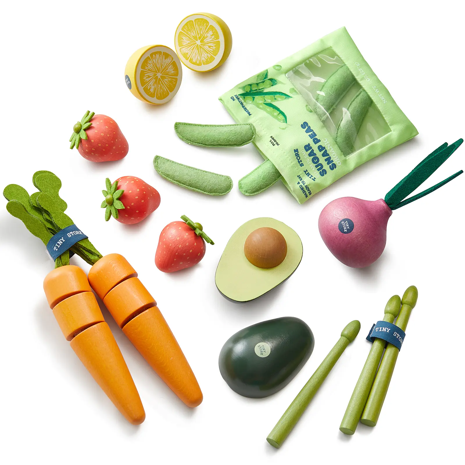 Tiny Land Wooden Fruit and Vegetable Play Food Set for Kids, 7-Piece Grocery Toys