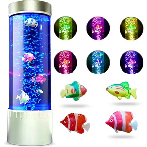 Bubble Fish Lamp | Desktop Sensory LED Bubble Lamps | 7 Color Changing  Aquarium Night Light | Artificial Fish Tank with Moving Fishes |  Decor,  for , Adults,  &