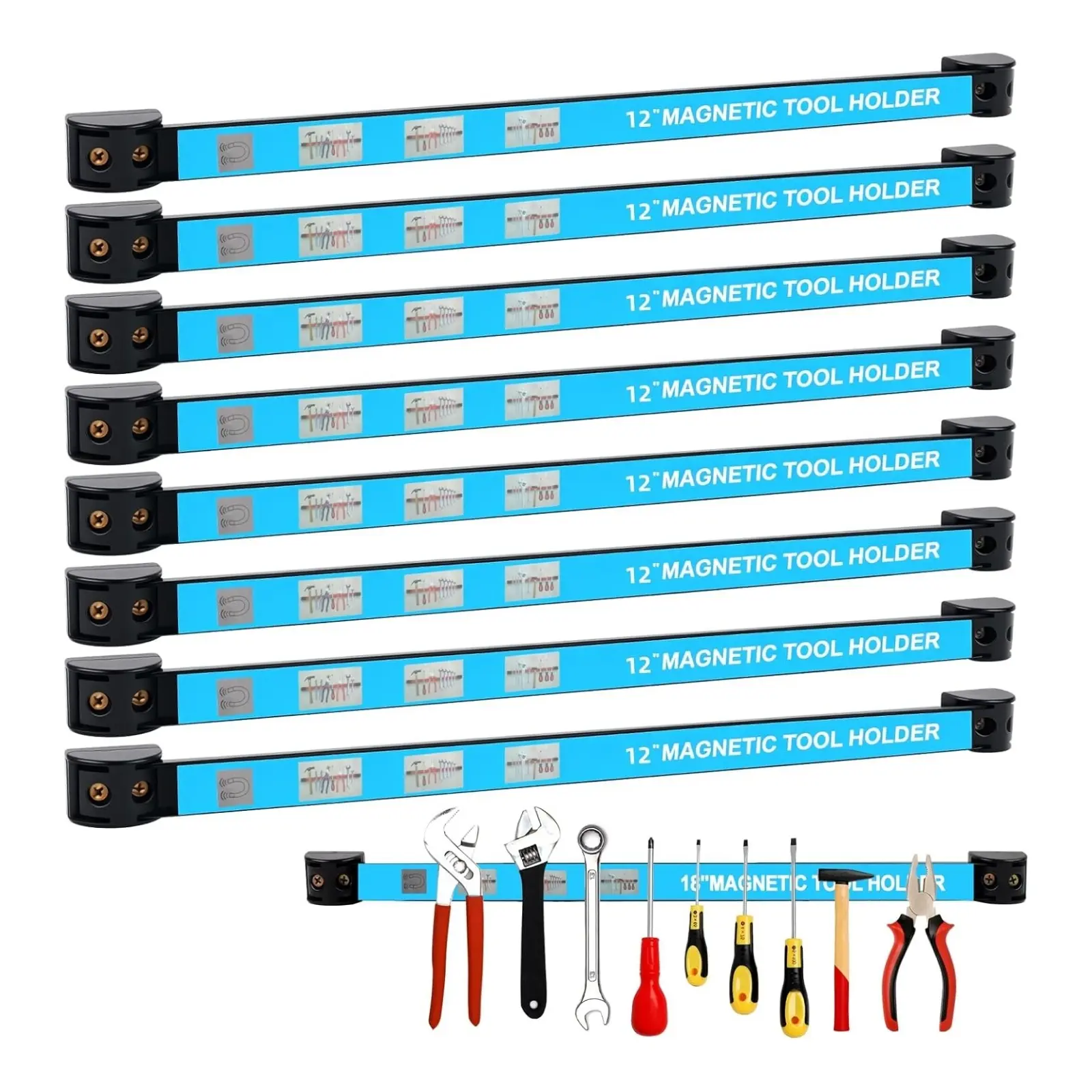 Magnetic Bar for Tools Set of 8 pcs, 12Inch Heavy Duty Magnetic Tool Holder Strips, Magnetic Storage Bar Wall Mount Organizer Rack, Space Saving Rack for Garage Workshop & Home Metal Tool Organization