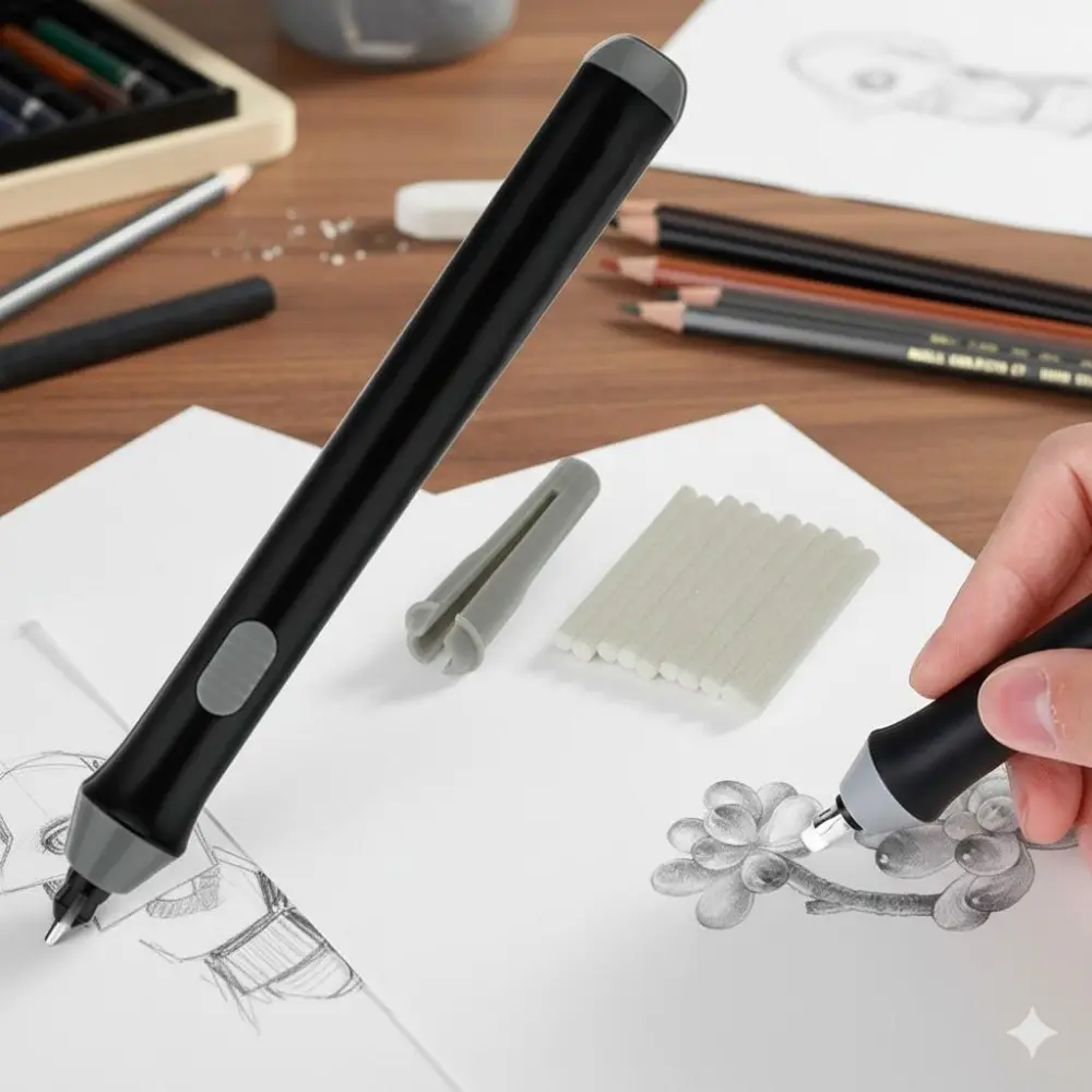 Professional Electric Eraser Kit - Rechargeable Detail Eraser for Precise Highlights & Sketch Corrections. Portable Art Tool with Replaceable Tips, Ideal for Artists and Students in Fine Art and Creative Projects.
