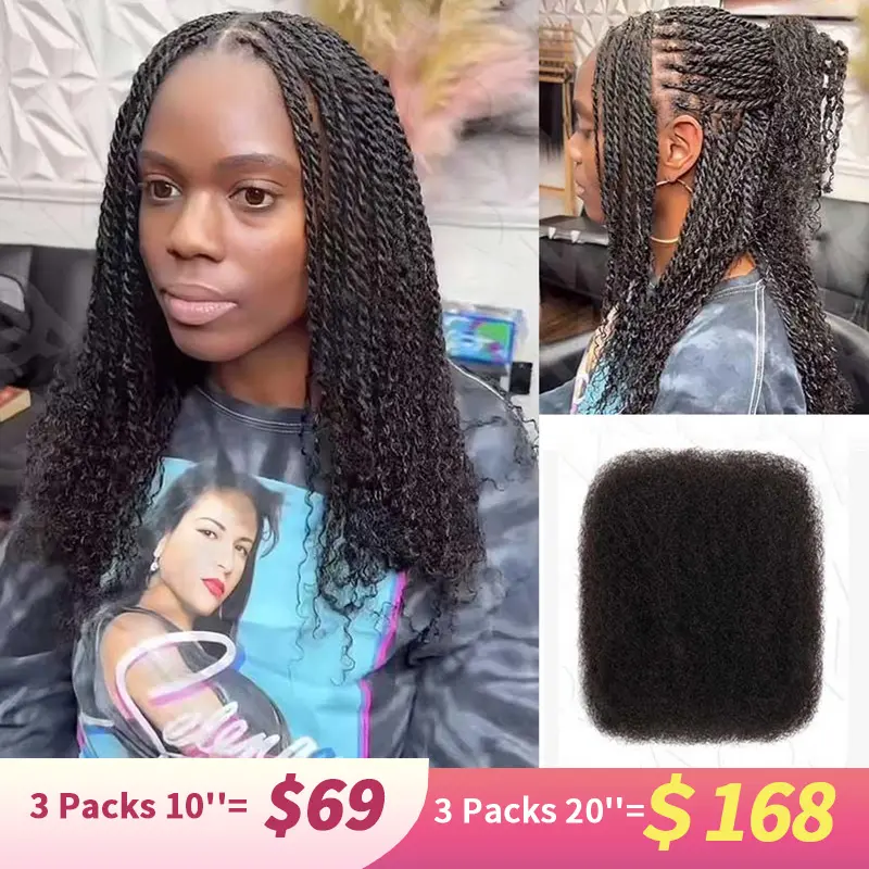 QVR Hair Afro Kinky Bulk Human Hair for Braiding Dreadlock Hair 10-22 Inches Natural Black 3 Packs Curly Big Summer Deals TikTokShopBlackFriday#Summervibes