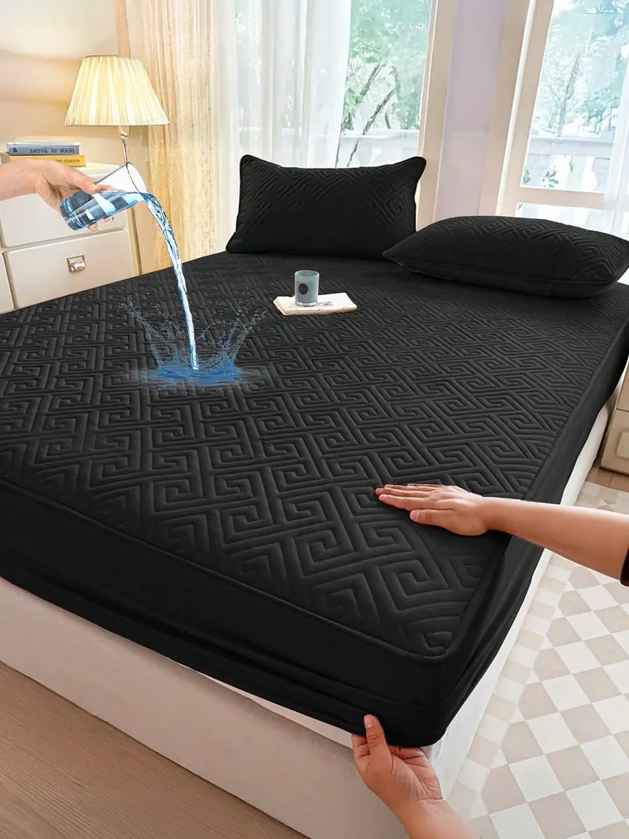 Black Palace 1-Piece Bed Linens Set - Waterproof Fitted Mattress Protector, Solid Bed Sheets, Aesthetic Adjustable Stretch Fitted Sheets, Breathable, Durable, Wrinkle Resistant Bedding Accessory