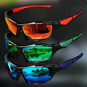Men's 3-Pack Polarized Sports Sunglasses, Windproof Anti-Fog UV-Protection Lens, Lightweight Wrap-Around Design, Vibrant Mirror Lenses (Orange, Green, Blue), Resin & Plastic Construction, UV400 Protection, Ideal for Cycling, Driving