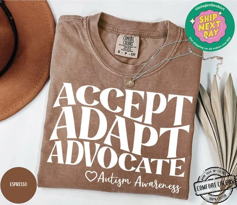 Accept Adapt Advocate Shirt Comfort Colors®, Autism Awareness Crewneck, April Autism Awareness Month, Autism Mom Sweatshirt, Counselor Shirt