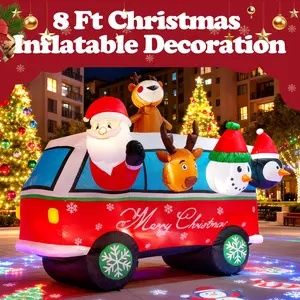 VIVOHOME Christmas Inflatable Outdoor Decoration, Santa on Green Sleigh, Santa and Christmas Tree, Navidad Blow Up Yard Decor with Built-in LED Light for Lawn, Garden, Party  Ornament Water Proof