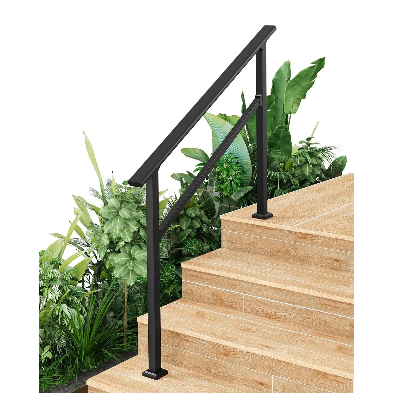 GARVEE Handrails for Outdoor Steps, 4 Step - Aluminum & Wrought Iron Stair Railing for 1 to 5 Steps, Adjustable Handrailing Kit, Hand Rails for Decks, Porches, and Concrete Steps, Black, 1 Pack